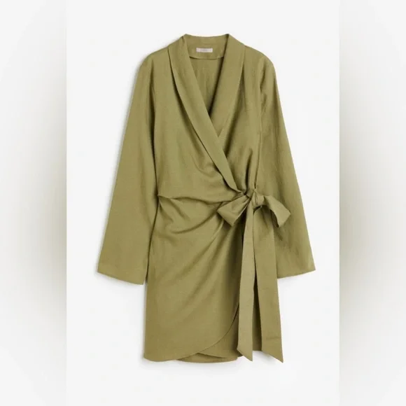 H&M beautiful wrap over dress. Size L. Color - Khaki green - Picture 1 of 5